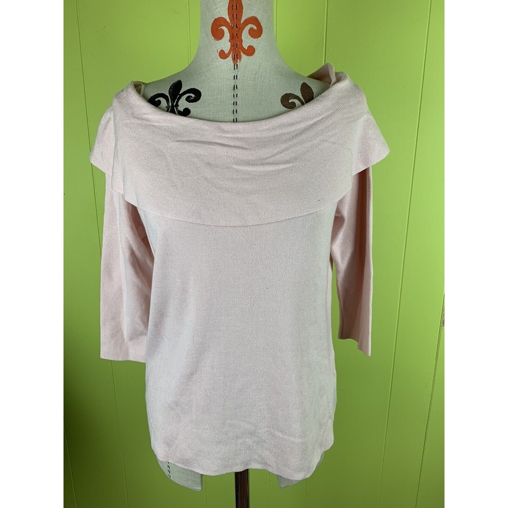 Joseph A Sweater Large Cowl Neck 3/4 Sleeve Light Pink Pullover